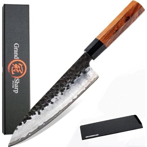 Hamdmade Chef Knife 3 Layers Japanese AUS10 Steel ECO Friendly Kitchen Knives PRO Tools Natural Wood Handle Gift Box GRANDSHARP