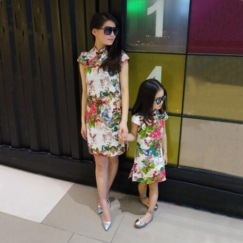 Parent-child wear girls Outfits cheongsam summer 2019 new Girl Mother Dress Tang suit children clothing cheongsam Princess dres
