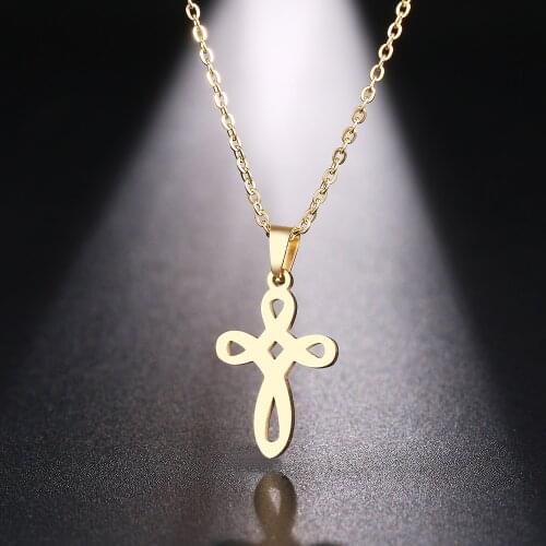 DOTIFI Stainless Steel Necklace For Women Man Weave Pattern Cross Gold And Silver Color Pendant Necklace Engagement Jewelry
