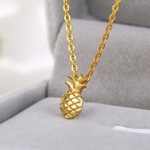 Stainless Steel Necklace For Women Lovers Gold Color Pineapple Fruit Pendant Necklace Engagement Jewelry