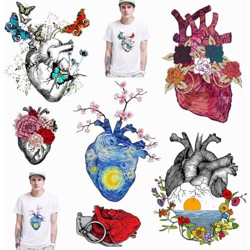Prajna Patches Iron on Transfers Heat Vinyl Transfer Patches For Clothing Hippie Stickers Organs Anatomical Heart patch Applique