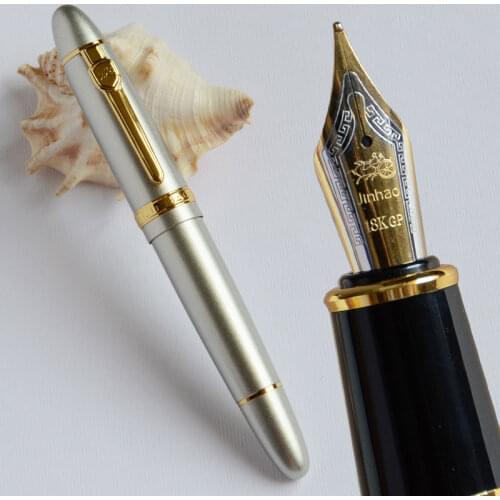 NOBLE JINHAO 159 SILVER AND GOLDEN 18KGP MEDIUM BROAD NIB FOUNTAIN PEN THICK