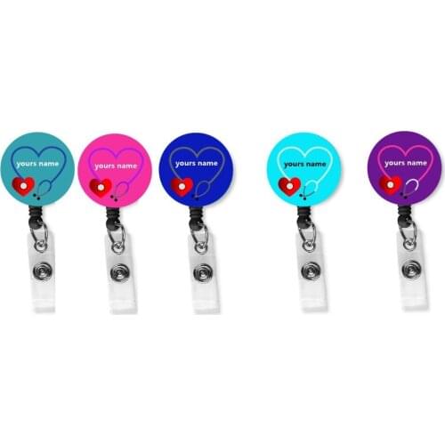 Personalized stethoscope Love Heart retractable id badge reel