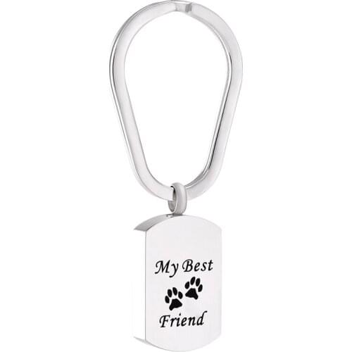 Pet Funeral Urn Jewellery With Key ring Keepsake 316L Stainless Steel Paw Print Cremation Keychain For Ashes Memorial Gifts