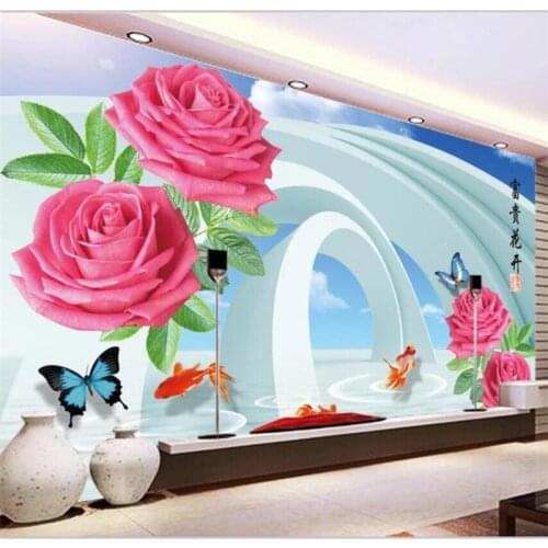 Beibehang Custom wallpaper large high-end modern minimalist three-dimensional rose 3D space TV back corridor dream wall