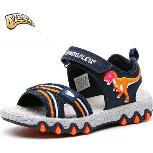 Dinoskulls Kids Sandals Kids Slides Shoes Boys Sandals Dinosaur Led Light Up Beach Sandals for Boys Children Summer Shoes 27-32