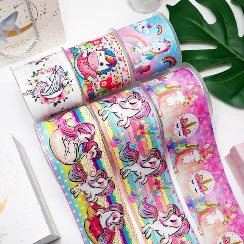 DIY Cartoon Unicorn Printed Grosgrain Ribbon For Craft Supplies Sewing Accessories 5 Yards. 30821