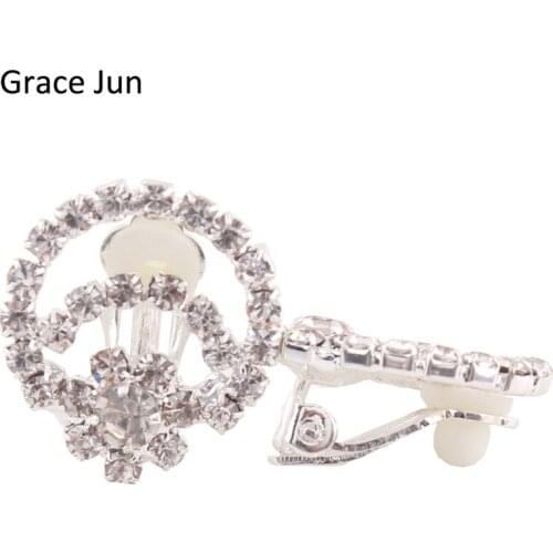Grace Jun Rhinestone Circle Clip Earrings Without Piercing for Women Wedding Earrings Fashion Jewelry High Quality No Ear Hole