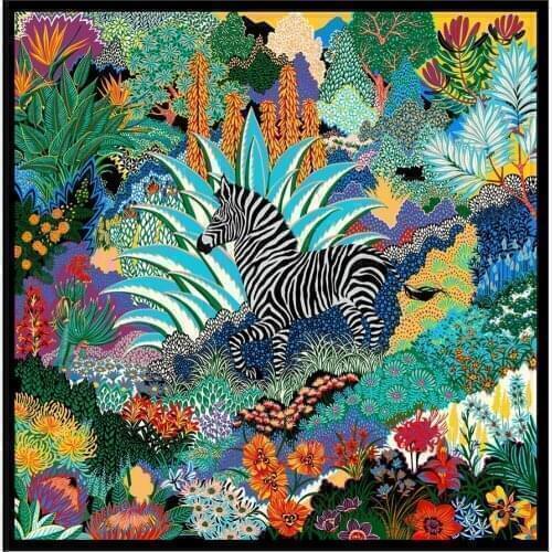 Silk Scarf Women Jungle Zebra Print Square Scarves Head Echarpes Silk Foulards Femme Wraps Beach Shawl Bandana Lady Hijabs 90CM