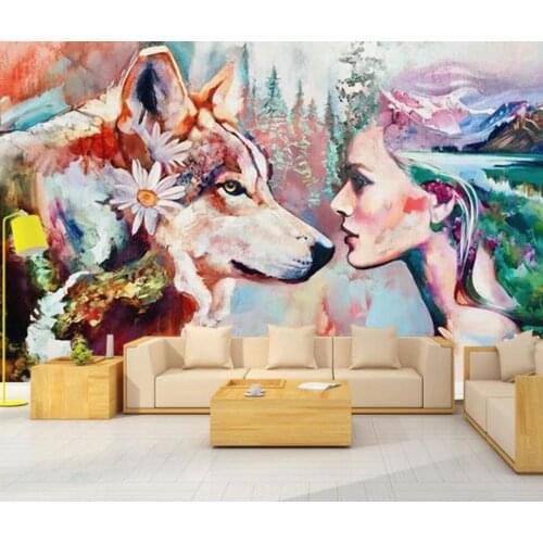 Modern abstract sexy beauty hand-painted oil painting animal decoration wallpaper mural background wall 3D background wall
