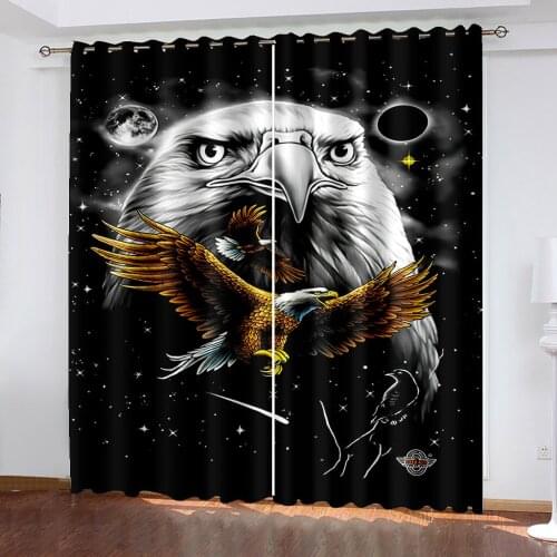 3D Black Eagle Animal Modern Minimalist Pattern Blackout Curtain Set, Suitable for Home Curtains In The Living Room and Bedroom