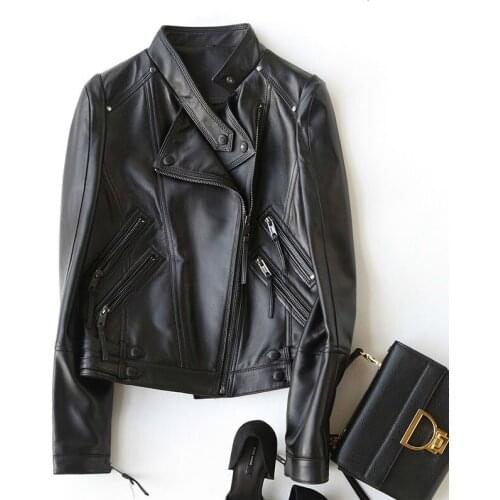 2020 New Brand Spring Autumn Motorcycle Leather Streetwear Korean Fashion Fit Sheepskin Jacket Women Chaqueta Mujer 27304