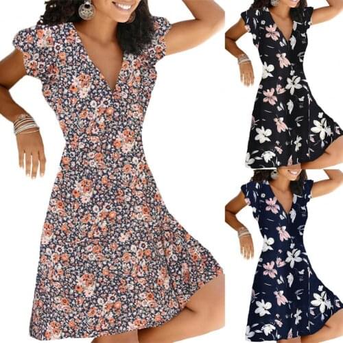 Women Dress V Neck Breathable Polyester A-line Party Dress for Party