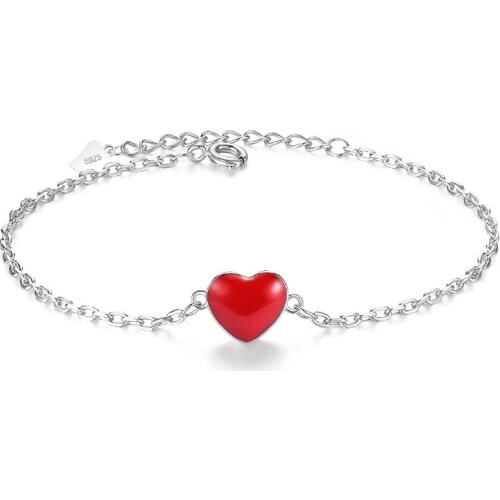 100% 925 sterling silver fashion heart red stone design bracelets for women girls jewelry birthday gift wholeslae drop shipping
