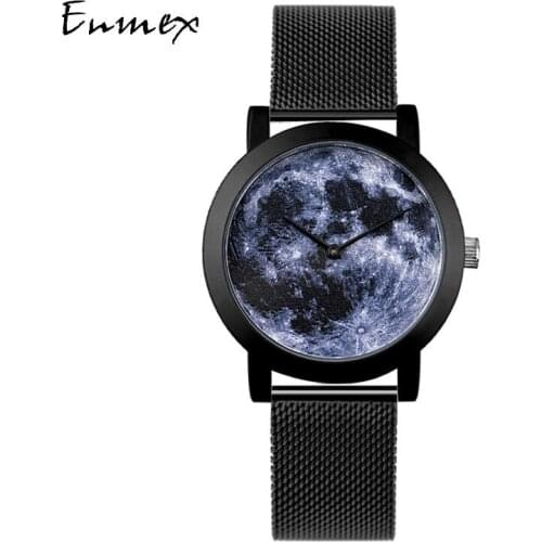 2018 Enmex creative design neutral wristwatch moonscape 3D Stereoscopic ou simple face nature fashion quartz lady watches