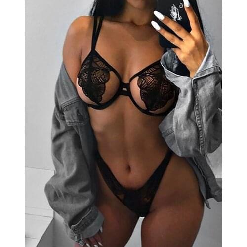 2020 Women Elegant Lace Patchwork G-string Lingerie Sets