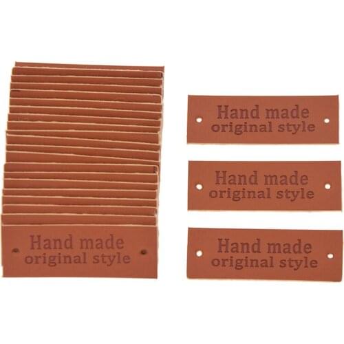 24Pcs Handmade PU Leather Tags Rectangle Embossed Original Style With Hand Made Label DIY Flag Labels For Garment Sewing