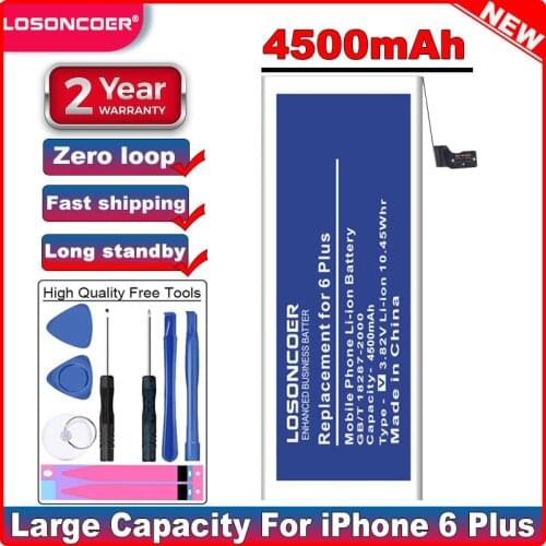 2020 100% New 4500mAh LOSONCOER for iPhone 6 Plus Battery for Iphone 6S Plus Battery +free Tools