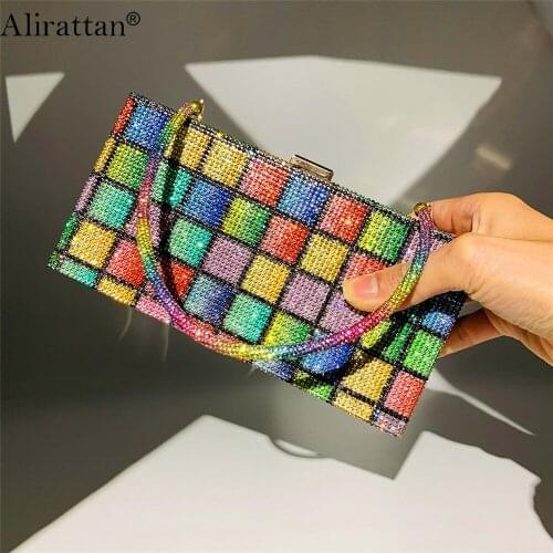 Alirattan New Diamond Acrylic Evening Bag for Women 2021 Fashion Design Banquet Clutch Luxury Brand Travel Mobile Phone Handbag