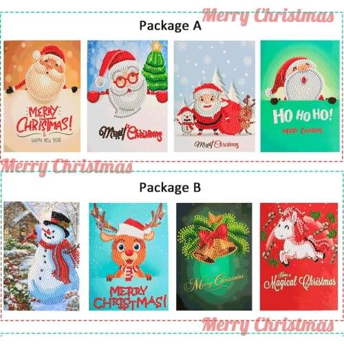 Diamond Painting Cartoon Mini Santa Claus Merry Christmas Paper Greeting Postcards Crafts DIY Kids Festival Greet Cards Diamond