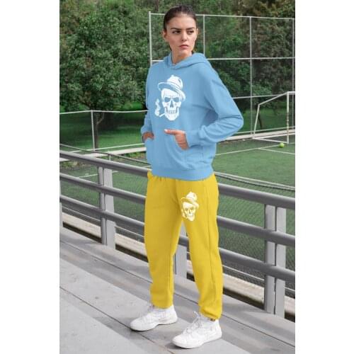 Angemiel Wear Pippolu Hat Skeleton Man Women Tracksuit Set Blue Hooded Sweatshirt Yellow Sweatpants