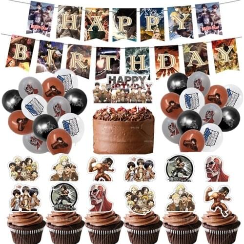 Attack On Titan Theme Birthday Party Supplies Anime Balloon Banner Cake Card Pulling Sticker Toy Kids Festival Party Decoration