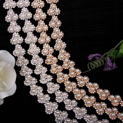 Free Shipping 5yards Rhinestone pearls Chain Bridal Sash Rhinestone Applique, Wedding Applique,Rhinestone Trimming LSRT087