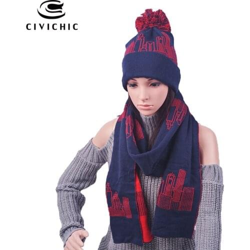 CIVICHIC Stylish Faux Wool Winter Warm Knitting Hat Scarf Set Unisex Handmade Caps with Shawl Girl Chic Headwear Warmer SH107