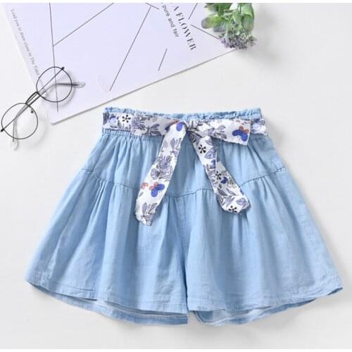 Children Shorts Summer Girl Denim Pants Kids Cotton Casual Shorts Fashion Solid Color Thin Pants With Bow Breathable
