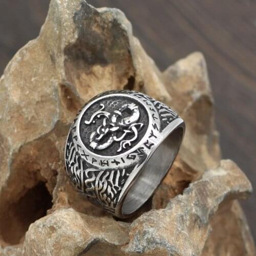 Men 316L stainless steel norse Viking thors hammer Scandinavian vantage ring jewlery
