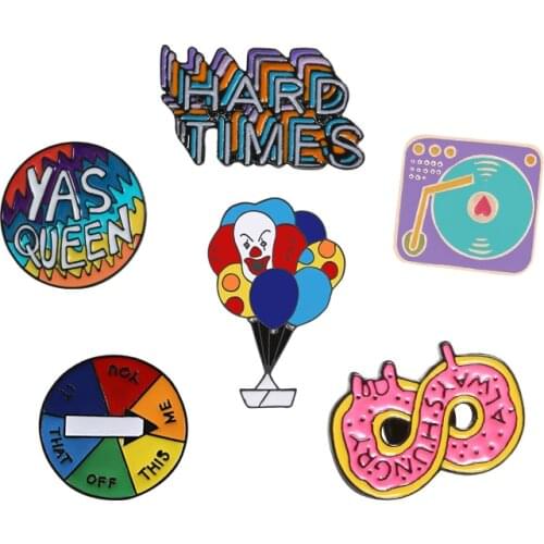 Feminist Enamel Pins Retro CD Cream Clown Balloon Brooches YAS QUEEN Badge Pin Creative Backpack Lapel Pins Collection Jewelry