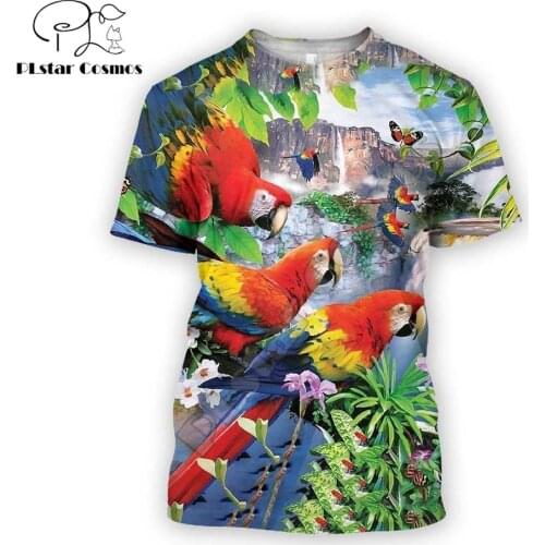 Hot Sale t shirt Animal Love Parrot Pattern 3D Printed Mens Summer O-Neck Short sleeve Unisex Casual sports T-shirt DW02