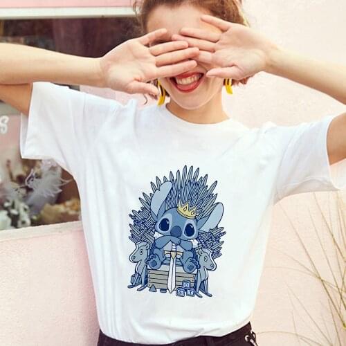 New Fashion Women T Shirt Summer Short Sleeve Casual Loose Lilo Stitch Printed Female Cartoon Disney T-shirts Girls Clothes