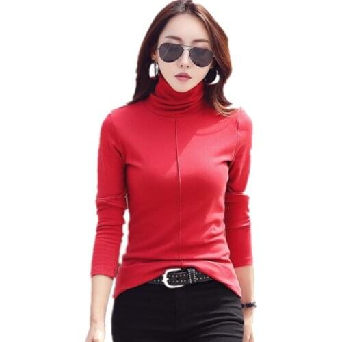 2020 Fashion Women Autumn Winter Long Sleeve Turtleneck T-Shirts Female Slim Elegant T-Shirt Plus Size T-Shirt Tops Women S392