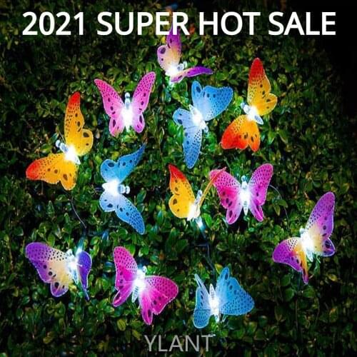 12/20 Led Solar Powered Butterfly Fiber Optic Fairy String Lights Waterproof Christmas Outdoor Garden Holiday Decoration Lights