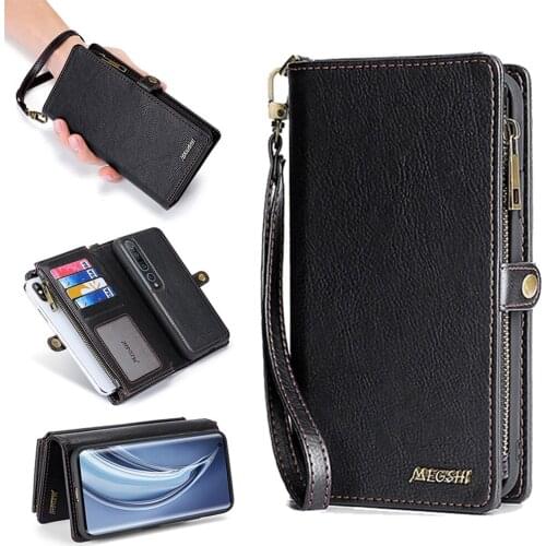 Wallet Leather All Inclusive Card Pocket Phone Case For Xiaomi 10 10pro 5g Redmi Note8 Note9 Note8pro Note9pro Black Cover