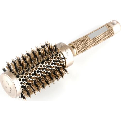 Nano Ceramic Aluminum Hair Round Brush With Boar Bristle Hair Gold Hairdressing Round Brush For Barber 4 Sizes Styling Comb