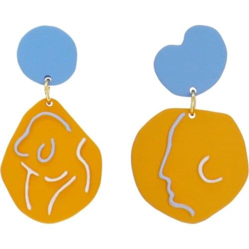 Creative Design Paint Irregular Round Disc Earrings Fashion Asymmetric Geometric Ear Clips Abstract Face Ear Clips Earrings