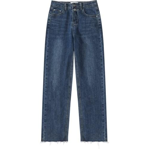 2021 New Womens Spring Casual Harajuku Streetwear High Waist Trouser Blue Versatile Vintage Baggy Female Straight Pants