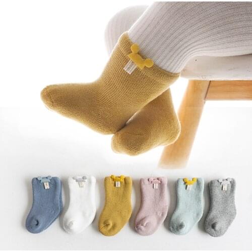 Autumn Winter Baby Socks 100% Cotton Thick Warm Cute Cartoon Solid Color Socks for Infant Baby Kids Newborn Warm Socks