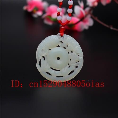 Natural White Chinese Jade Carp Pendant Bat Necklace Charm Jewelry Double-sided Carved Amulet Fashion Gifts for Her