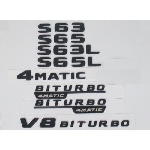 Flat Matte Black Trunk Letters Badge Badges Emblem Emblems Sticker for Mercedes Benz S63 S63L S65 S65L V8 BITURBO 4MATIC AMG