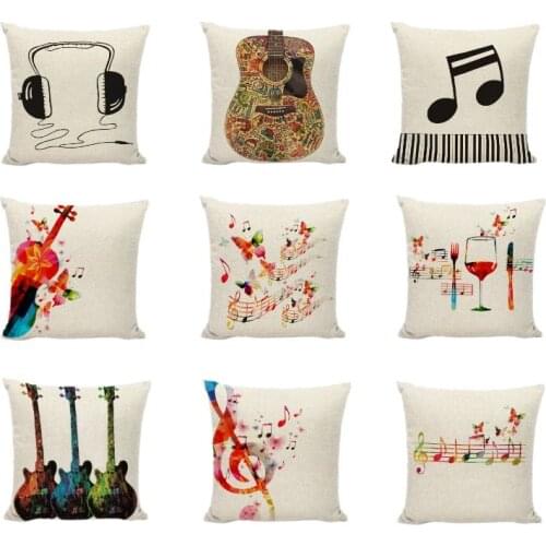 Gifts New Music Throw Cushion Covers Colorful Note Guitar Violin Printed Home Decor Living Room Office Linen Cotton Pillow Cases
