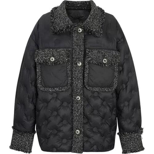 Casual style women winter jacket 90% white down plaids wind proof womens short coats black single breasted warm winter parkas