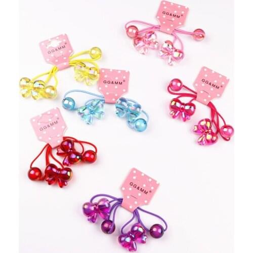 2 PCS New Creative Cute Acrylic Butterfly Ball Hair Circle Elastic Hair Bands Handmade Women Barrette Girls Hair Accessories