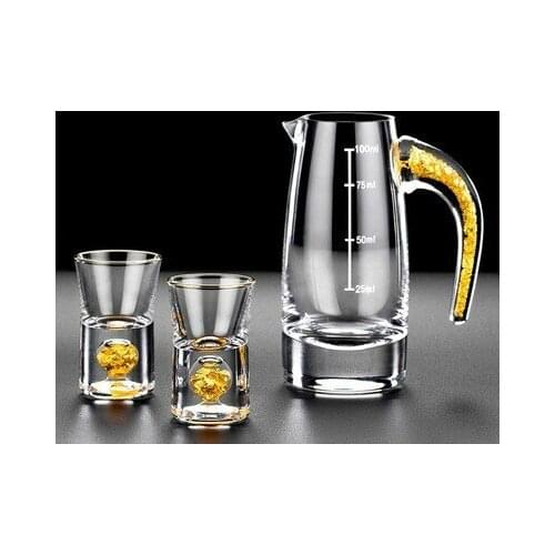 Manual Crystal Shot Glass Built In Pure Gold Goldleaf Liquor Spirits Firewater Mini Wine Cups Wine Divider Gift Box glass cup