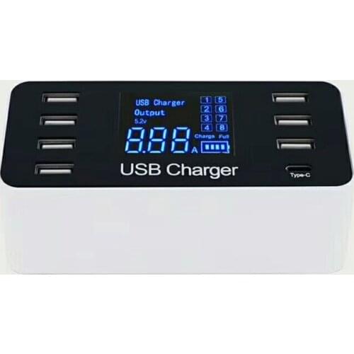 7 Port USB Type C 5V/8A Socket Charger With Voltage Current LCD Display for Smart Mobile Phone Tablet PC AU/EU/US/UK Plug