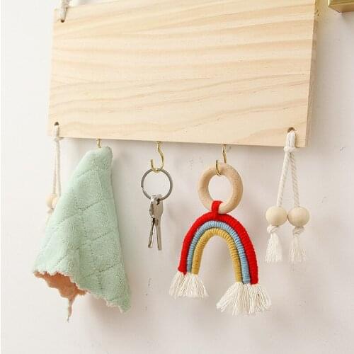 Nordic Entrance Door Key Storage Macrame Wall Hanging Keys Storage Wall Pendant Rack Hook Home Wooden Wall Boho Decorative Hooks