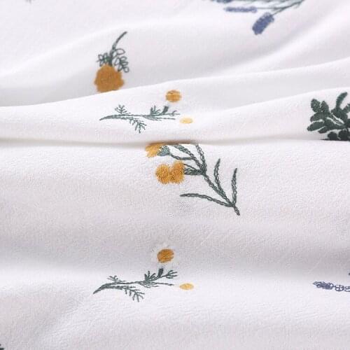 1.25X0.5M Linen yellow embroidered cloth fabric plant flower embroidered cheongsam DIY bags pillow cushion dress table cloth