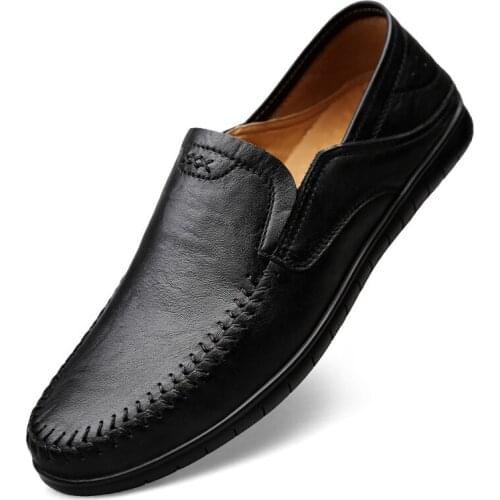 Fashion Men Driving Shoes Black Casual Leather Shoes Slip on Lightweight Mens Loafers Flat Doug Shoes